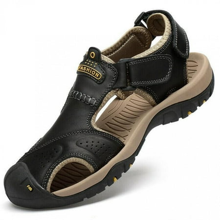 

Mens Leather Sandals Items！Loyisvidion Outdoor Men S Leather Shoes Non-Slip Anti-Kick And Anti-Collision Beach Sandals Black 6(38)