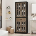 thumbnail image 4 of Homfa Modern Storage Cabinet with Glass Doors, 71'' Kitchen Pantry with Adjustable Shelves, Wood Bookcase, Black & Oak, 4 of 11