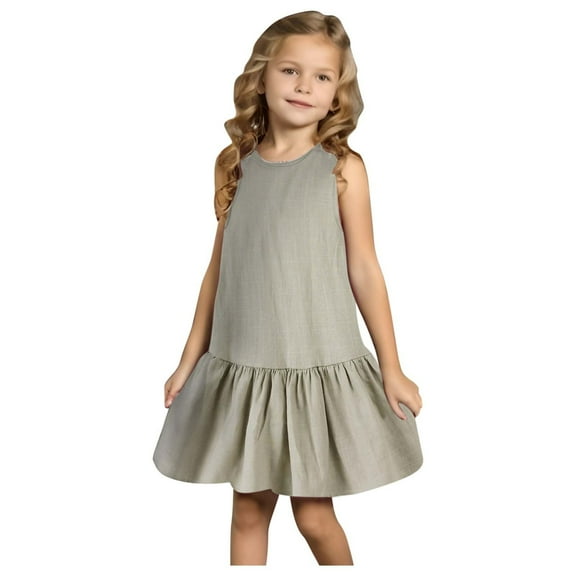 Zwiiyzr 2025 1-8Y Infant Toddler Baby Dress Summer Casual Cute Solid Color Sleeveless Dress Khaki