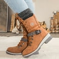 thumbnail image 4 of Dakaela Womens Combat Boots Mid Calf Winter Snow Boot with Side Zipper Lace up Lug Sole Low Wedge Motorcycle Outdoor Casual Shoes, 4 of 9