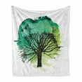thumbnail image 1 of Willow Tree Soft Flannel Fleece Throw Blanket, Sketched Silhouette with Branches and Blended Watercolor, Cozy Plush for Indoor and Outdoor Use, 50" x 70", Yellow Green Jade Green, by Ambesonne, 1 of 6