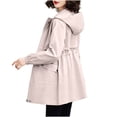 thumbnail image 3 of Ohufall Womens Jacket Windproof Hooded Long Sleeve Zip Front Jacket Adjustable Waist Multi Cargo Pocket Fashion Coat, 3 of 4