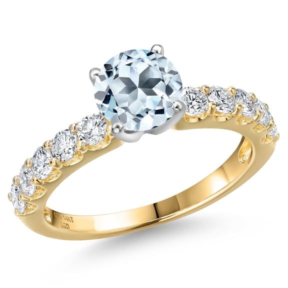 Gem Stone King 14K Two Tone Gold Sky Blue Topaz and Lab Grown Diamond Engagement Ring for Women | 1.65 Cttw | Round 6MM | Gemstone November Birthstone | Size 9