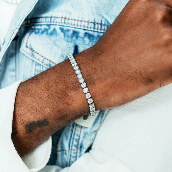 9Ct Round Cut Lab Created Diamond Mens Tennis Bracelet 14k White Gold Plated