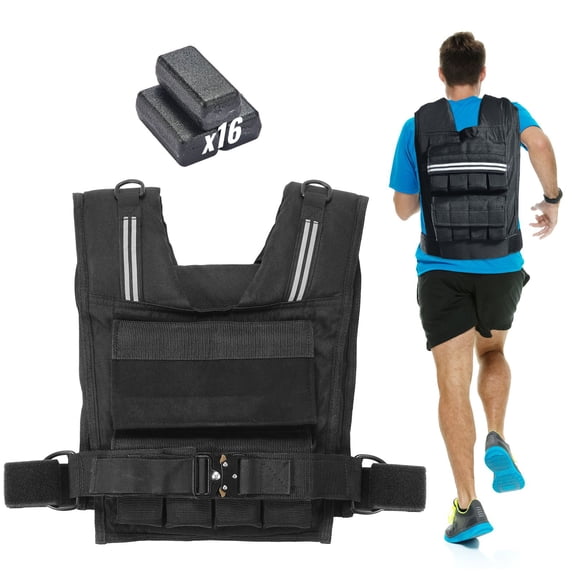 35 LBS Adjustable Weighted Training Vest with Iron Weight Blocks Shoulder Padding Reflective Strip, Men Women Strength Running Fitness Workout Jacket