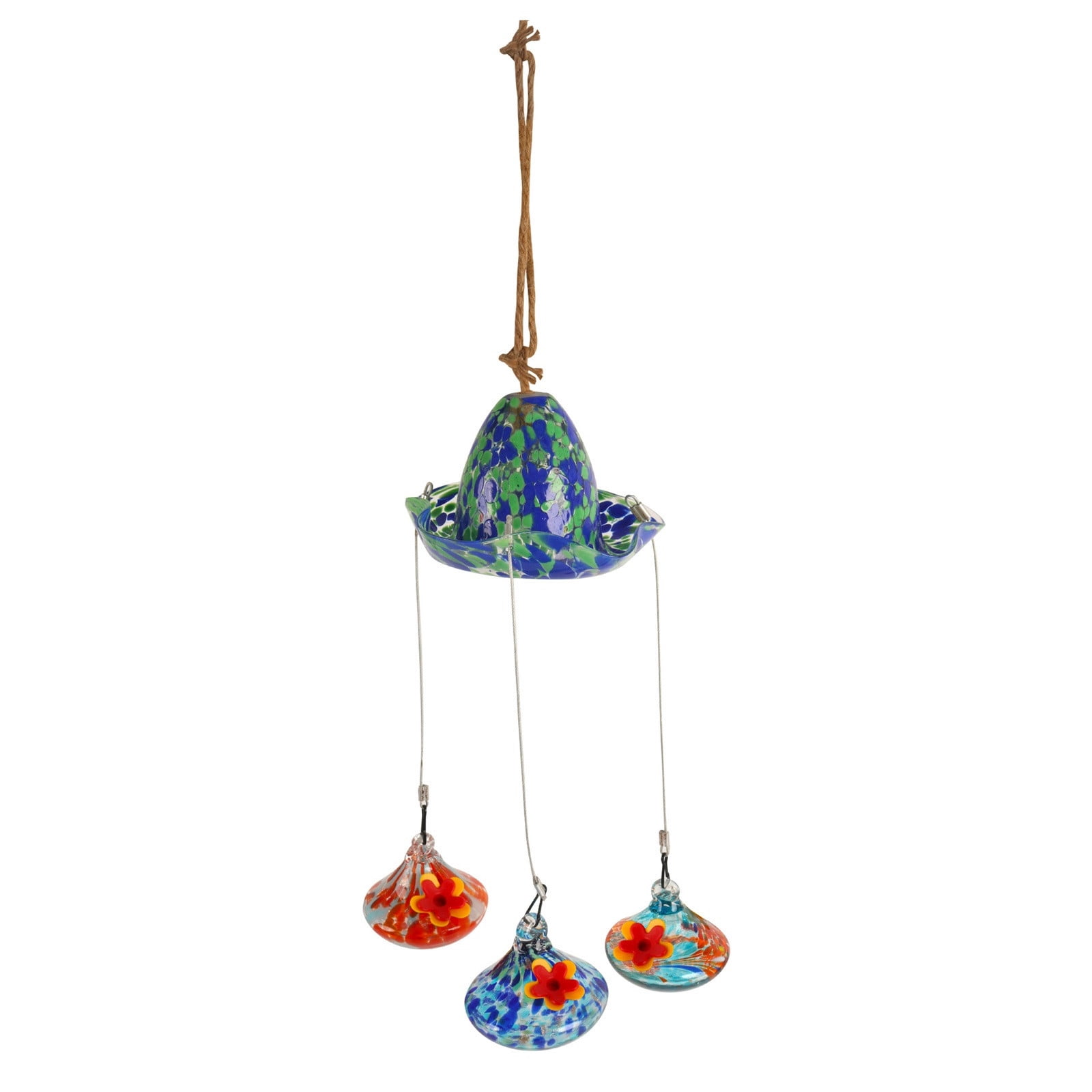Kugisaki Hanging Bird Bath with 3 Pack Glass Hanging Hummingbird Feeders for Outdoors Glass Humming Bird Feeders Garden Decor for Outside