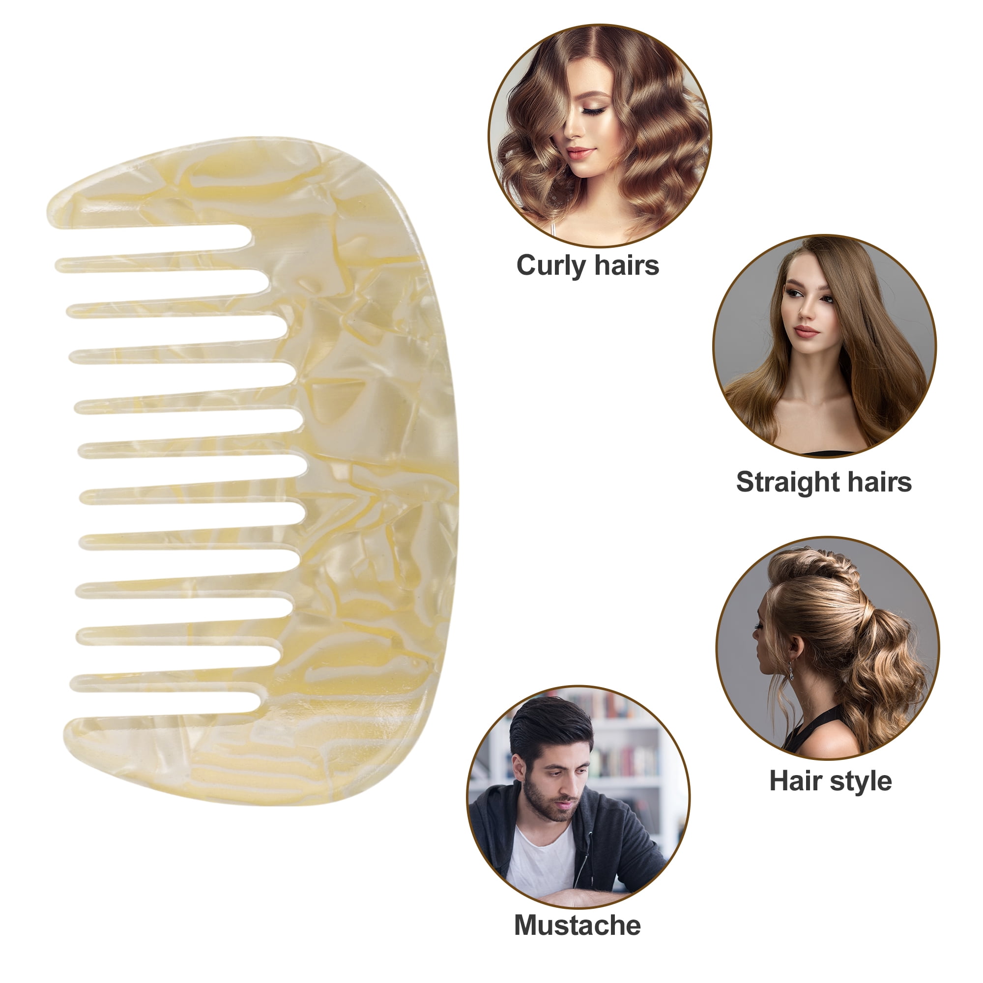 Unique Bargains 1Pc Hair Comb Wide Tooth for Thick Curly Hair Beige, Yellow