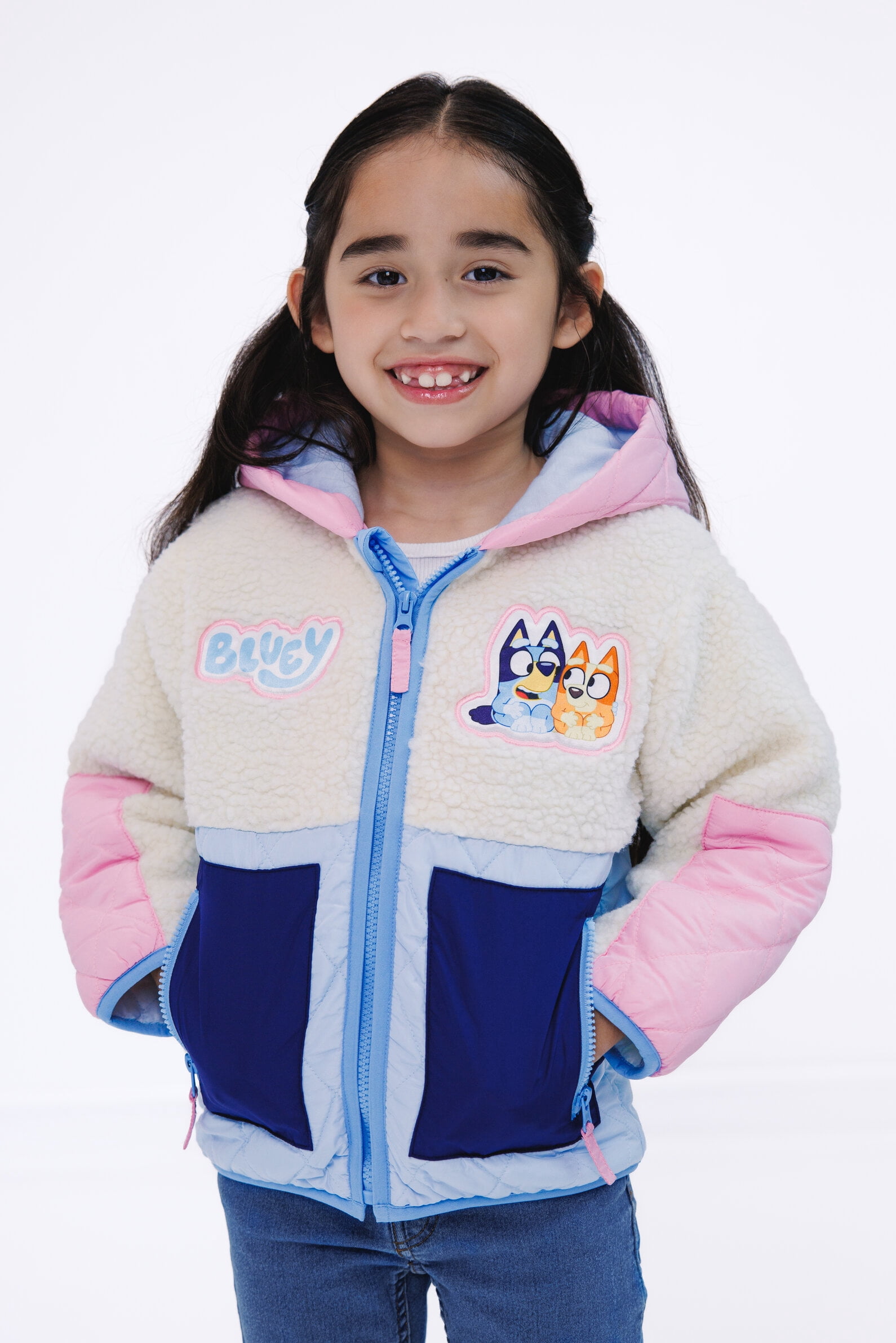 Bluey Bingo Faux Shearling Zip Up Jacket Colorblock Toddler to Big Kid
