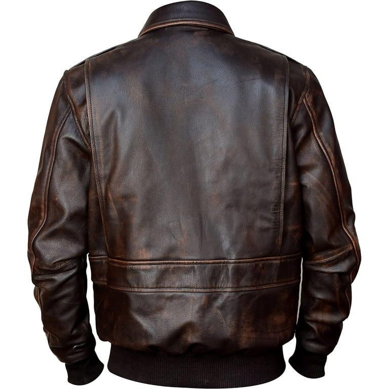 Men's A2 Bomber Distressed Brown Leather Jacket - Walmart.com