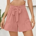 thumbnail image 2 of gbyLJF Womens Shorts Dressy Casual Summer Elastic High Waist Flowy Ruffle Shorts Baggy Wide Leg Shorts with Belt Lace Up, 2 of 6