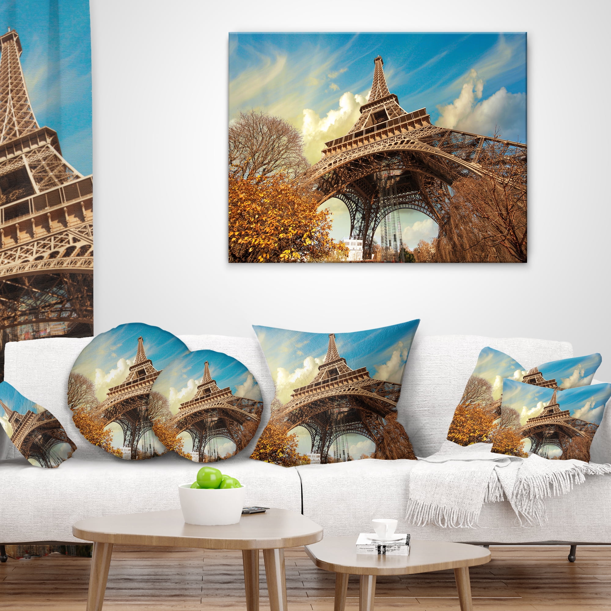 Designart Eiffel with Winter Vegetation - Skyline Photography Throw Pillow - 16x16