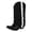 Black, variant on Fold Over Long Boots for Women Chunky Heel Pointed Toe Mid Calf Pull on Wide Calf Slouchy Booties with Fringe Fashion Denim Boots