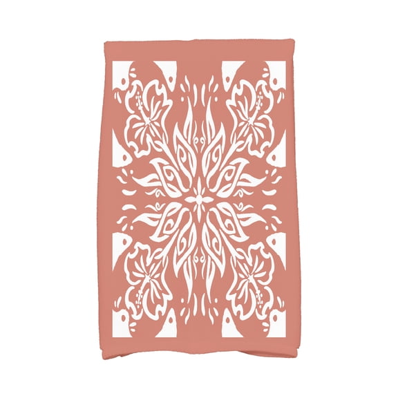 Simply Daisy, 16 x 25 Inch, Cuban Tile 3, Geometric Print Kitchen Towel, Red Orange