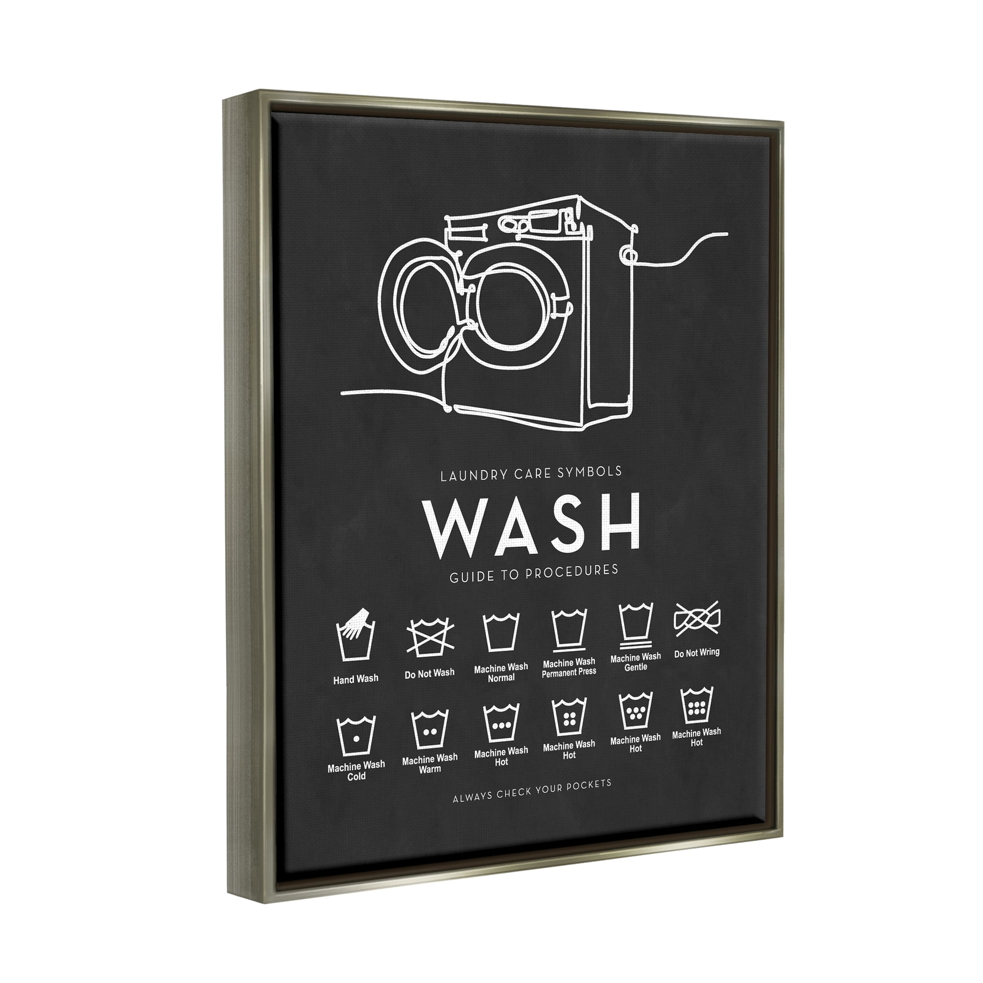 Stupell Industries Laundry Care Symbols Diagram Washing Machine Chart Graphic Art Luster Gray Floating Framed Canvas Print Wall Art, Design by Lettered and Lined