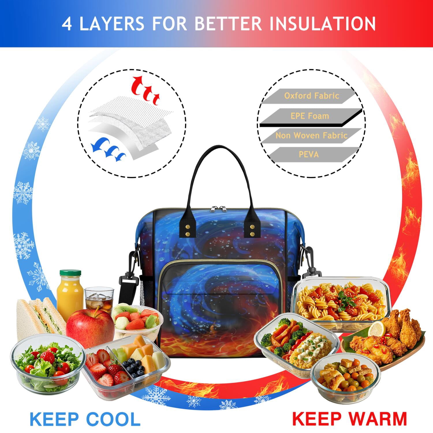 Space Explorer Insulated Lunch Tote – Leakproof Dual Compartment Cooler Bag with Adjustable Strap and Cosmic Patterns for School or Travel