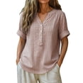 thumbnail image 2 of Otvok Plus Size Women's Cotton Linen Shirts Casual Comfortable Striped Print Short Sleeve V-Neck Summer Blouse, 2 of 7