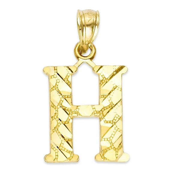 10k Solid Gold Nugget Initial Pendant Necklace, Personalized Letter Jewelry, Gifts for Her Letter H with 16 inch Chain