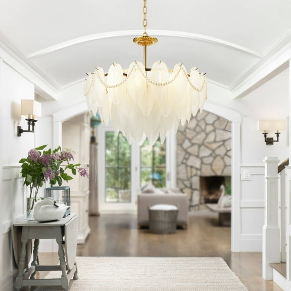 FINE MAKER Modern Crystal Chandelier Light Fixtures, 23.6" Crystal Chandelier Ceiling Light