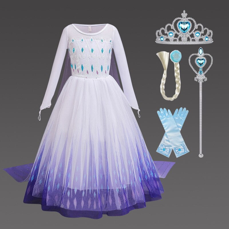 Disfraz De Princesa Elsa De Frozen 2 – Vestido De Nieve Con Capa Desmontable Y Mangas Con Pedrería, Tallas 2 A 12 Años, Ideal Para Halloween Y Fiestas