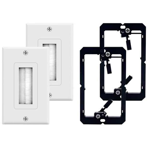 2Pack Brush Wall Plate with Single Low Voltage Mounting Bracket Cable