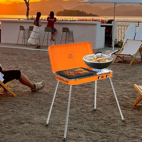 2-Burner Gas Camping Stove Adjustable Firepower Portable Outdoor Grill Stove for Camping