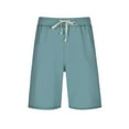 thumbnail image 3 of Bcfgryg Men Summer Casual Athletic Beach Shorts Solid Drawstring Sports Workout Shorts With Pockets Men's Linen Shorts For Summer Travel Light Blue L, 3 of 5