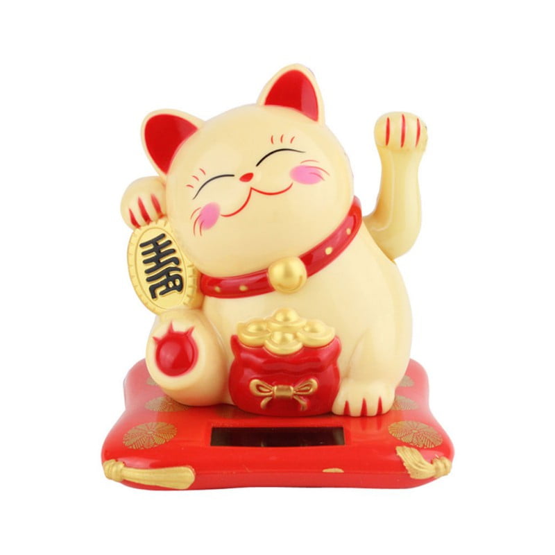 Solar Powered Maneki Neko Waving Arm Beckoning Fortune Cat Lucky Cat