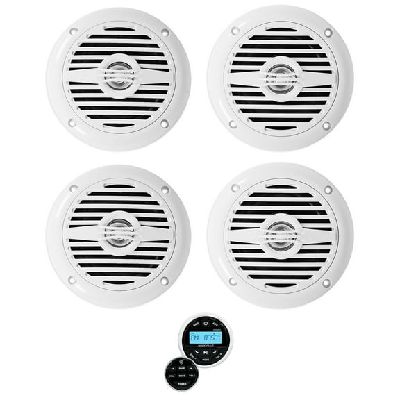(4) Rockville MS40W 4" 200 Watt Marine Boat Speakers Bluetooth Receiver Remote