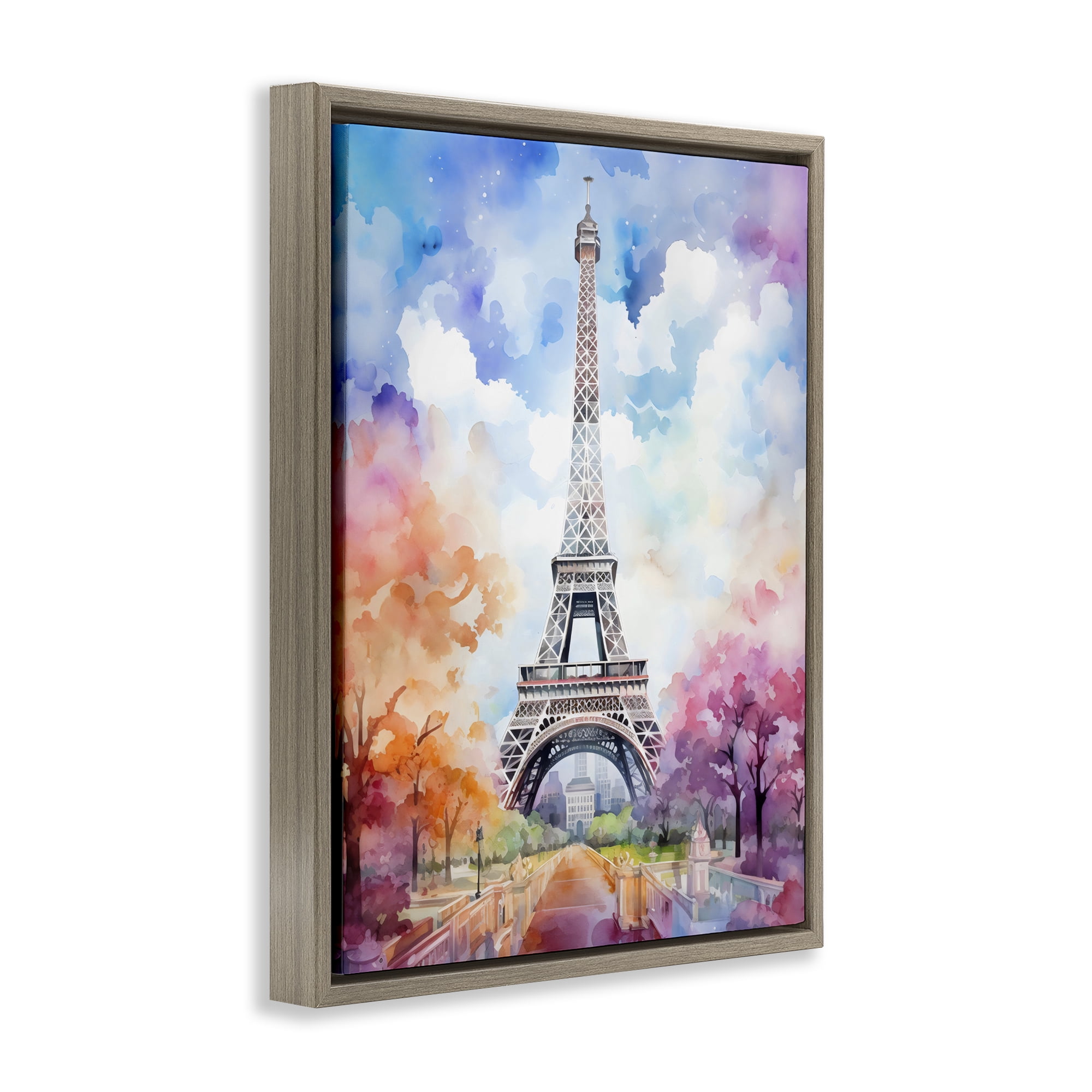 Stupell Industries Pastel Paris Springtime Tower Brown Framed Floater Canvas Wall Art, design by Creative Studio