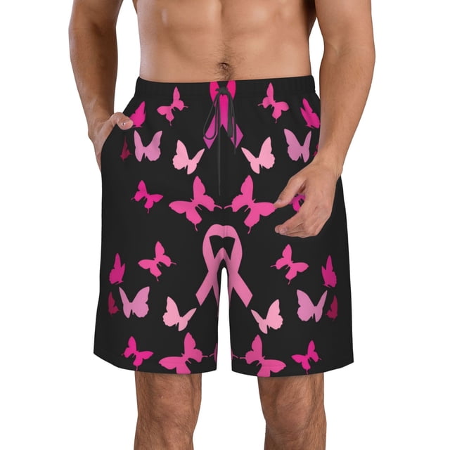 Fotbe Breast Cancer Trajes de Baño Estampados para Hombre, Shorts de Verano de Secado Rápido, Ropa de Playa, Bañadores-Small