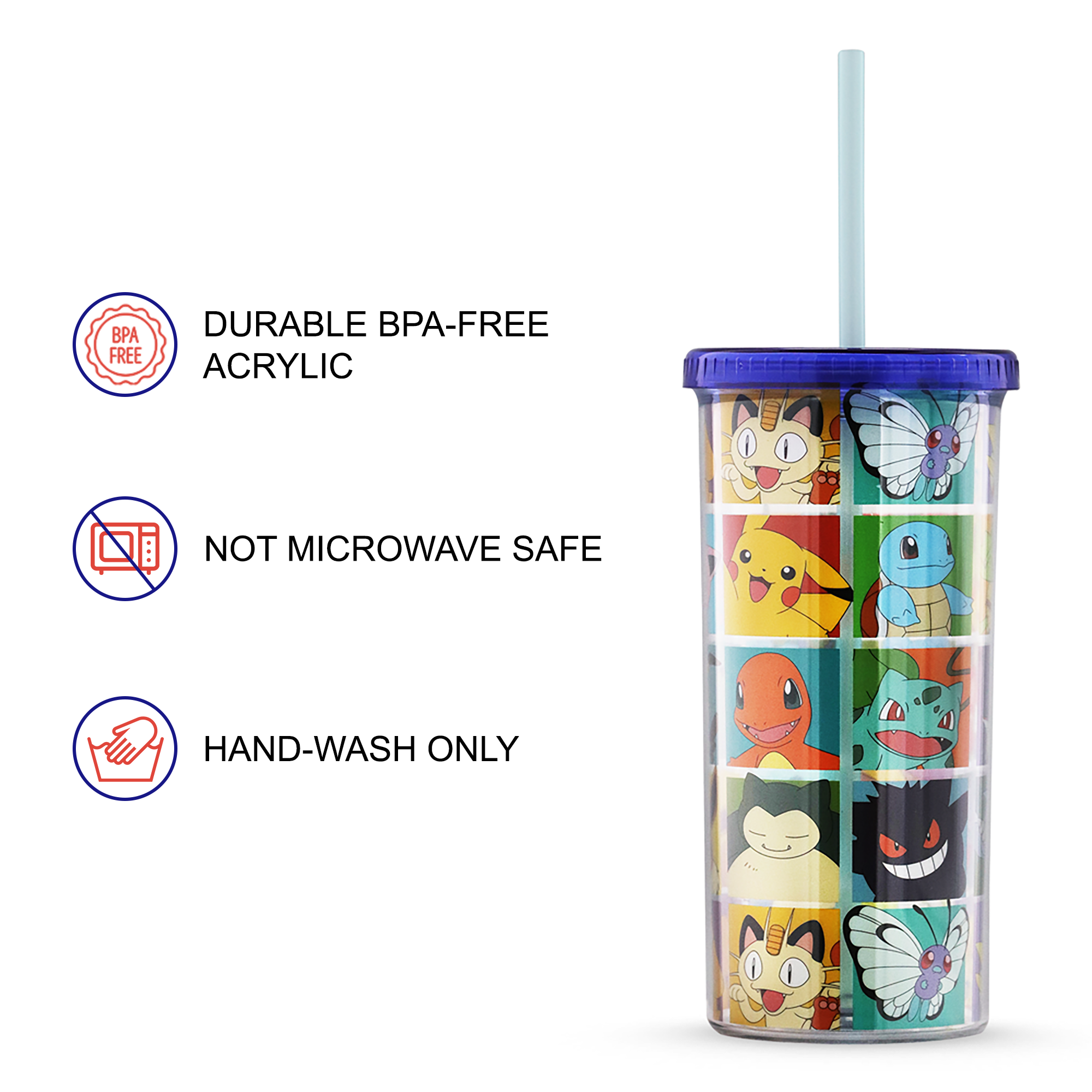 Silver Buffalo Pokemon Character Grid 22oz Double Walled Stainless Steel Tumbler with Straw