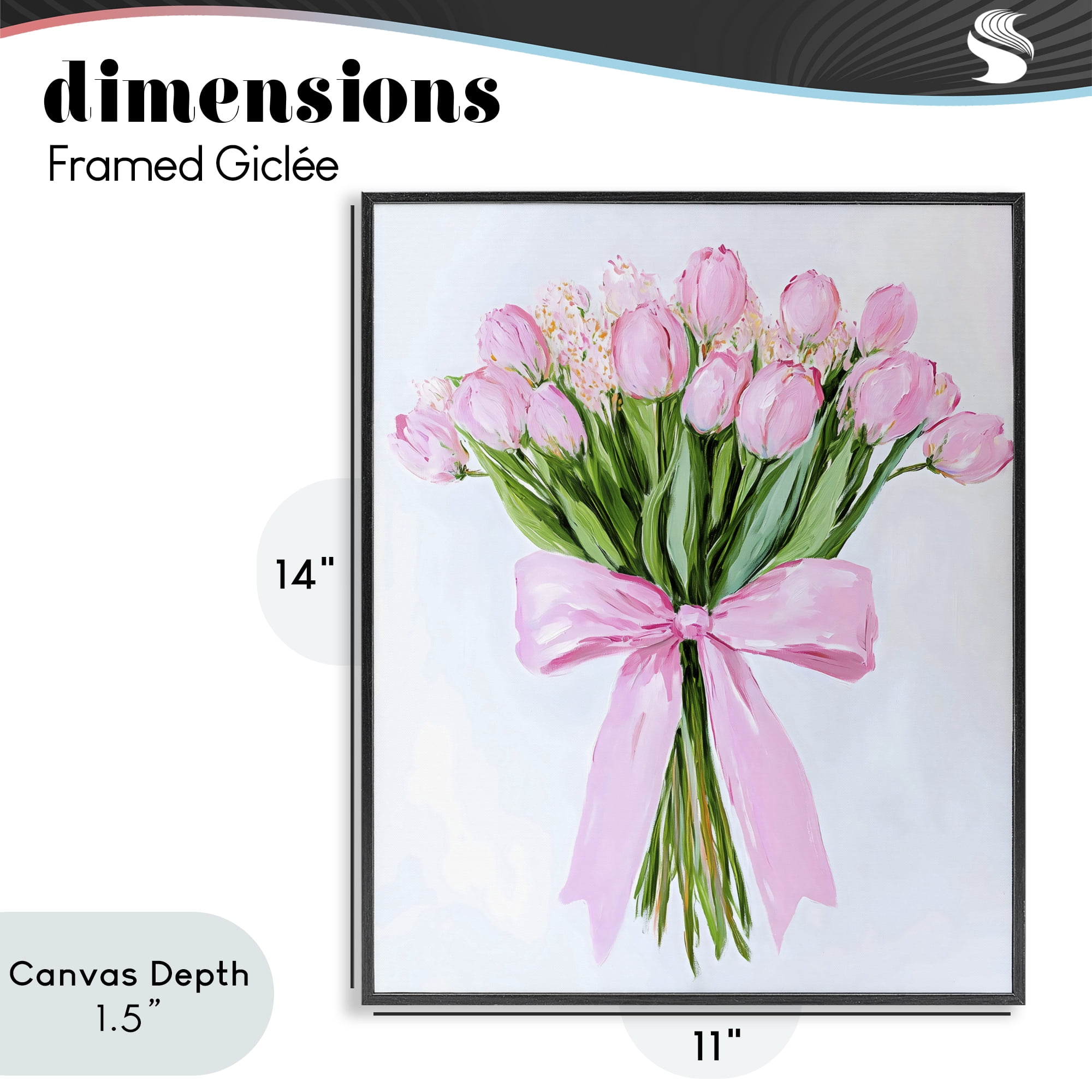 Stupell Industries Soft Pink Tulips with Ribbon Black Framed Giclee Art, design by The Prints Vibe