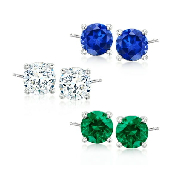 Ross-Simons 7.50 ct. t.w. Simulated Multi-Gemstone Jewelry Set: 3 Pairs Of Stud Earrings in Sterling Silver, Women's, Adult