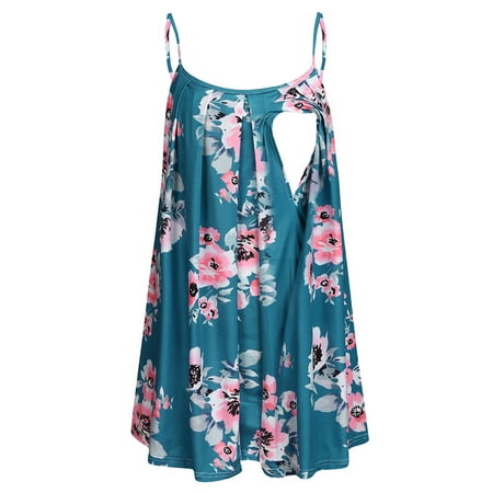 

Simplmasygenix Kids Tops Summer Dress Plus Size Women Pregnant Nusring Sleeveless Straps Ruffles Print Floral Tops