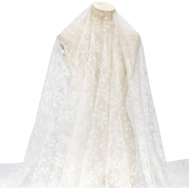 Tela de malla blanca con estampado floral de 3 yardas (2,74 m), 66 pulgadas (168 cm), poliéster transparente, ideal para confección y costura.