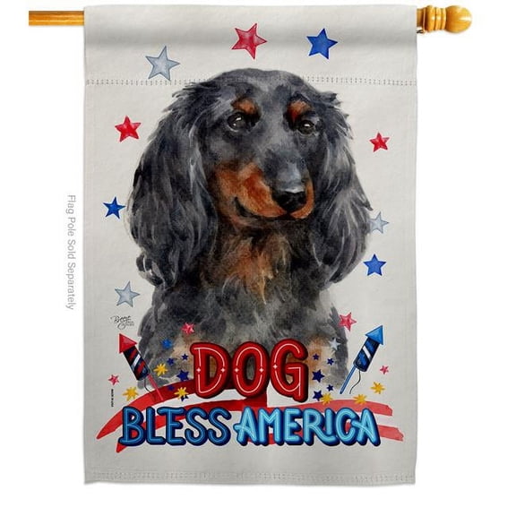 Breeze Decor H120215-BO Patriotic Blue Long Hair Dachshund Animals Dog 28 x 40 in. Double-Sided Decorative Vertical House Flag for Decoration Banner Garden Yard Gift