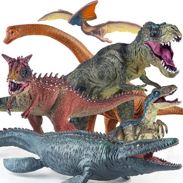 Set de juguetes de dinosaurios BOKABOKA, paquete de 6, T-Rex Carnotaurus Mosasaur