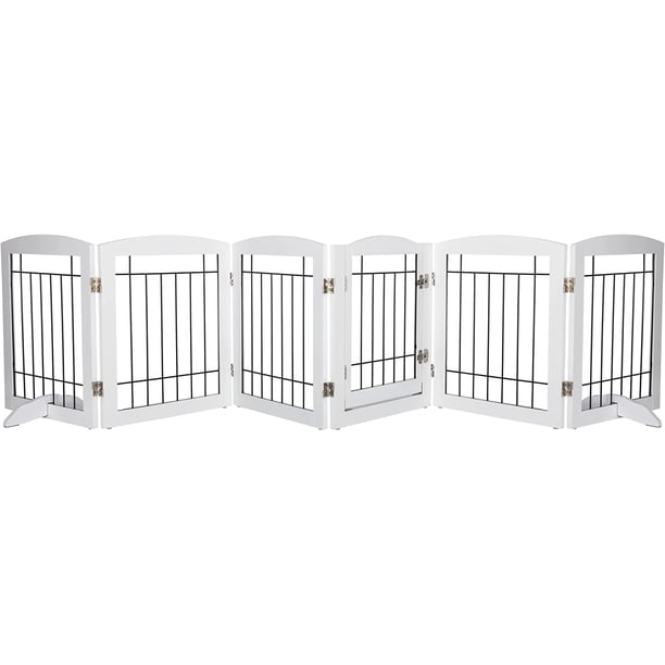 Spirich Extra Wide Dog Gate with Door Walk Through, Wooden Freestanding