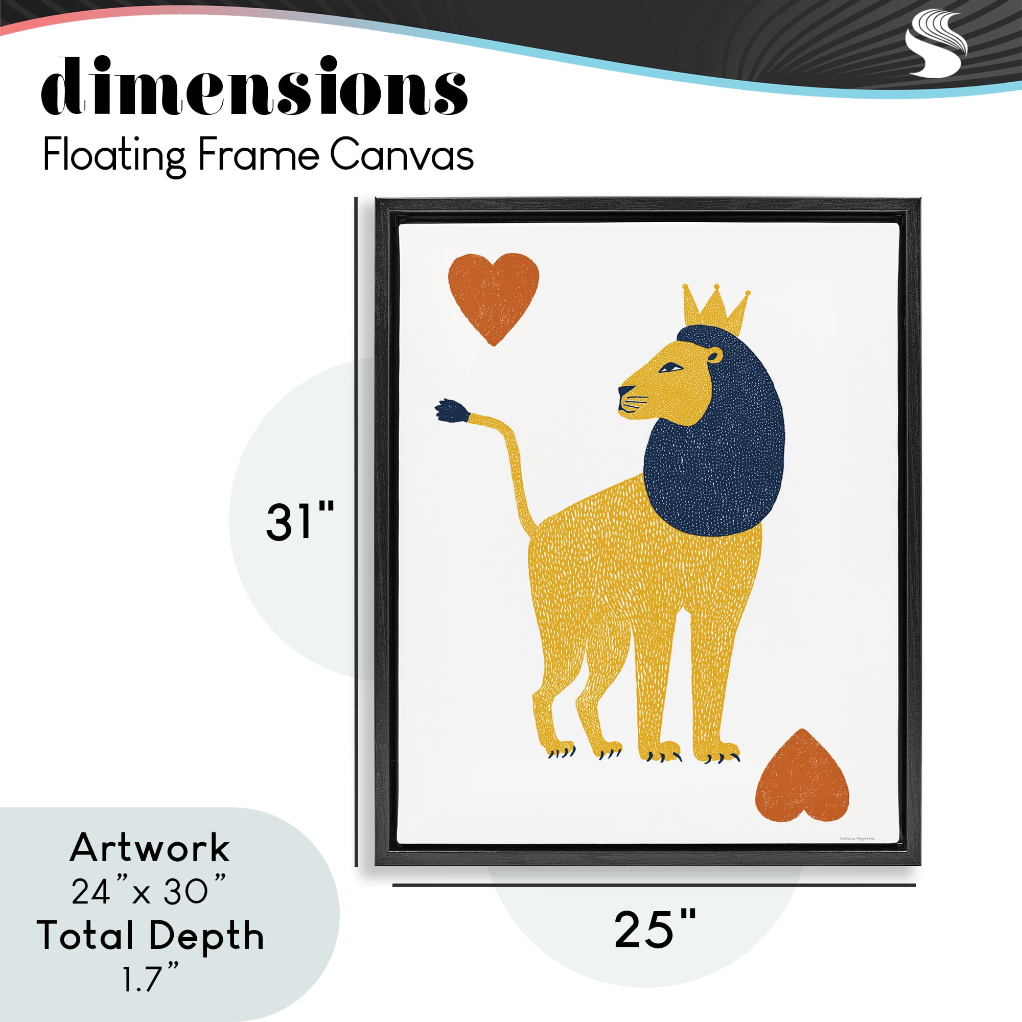 Lion & Hearts Card Black Framed Floater Canvas Wall Art, design by Svetlana Aleynikova