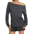 thumbnail image 1 of Blusa de manga larga con hombros descubiertos para mujer - Camiseta informal de verano de color liso, 1 of 6