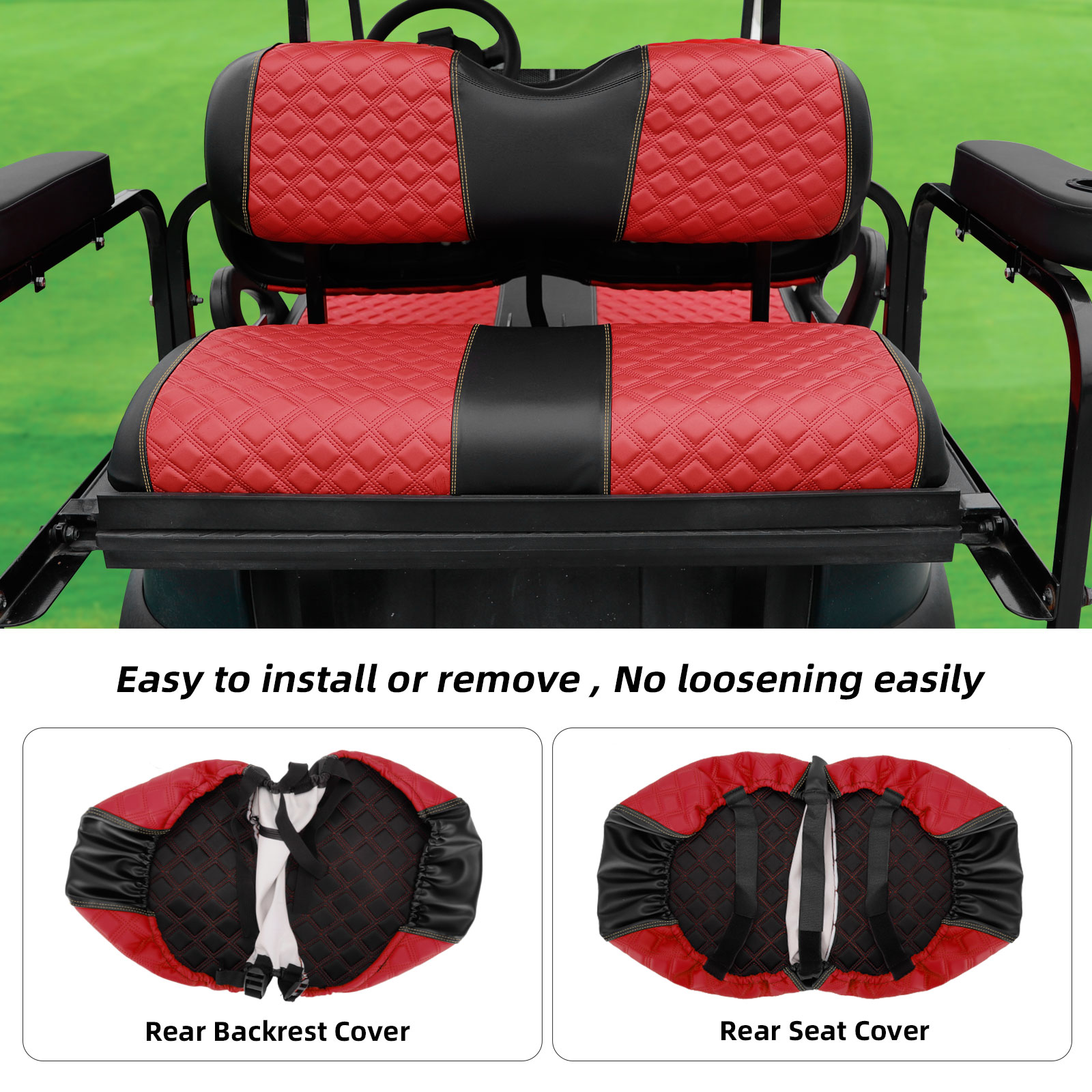 Roykaw Golf Cart Rear Seat Cover Universal Fit for Golf Cart Rear Seat Cushion, Red