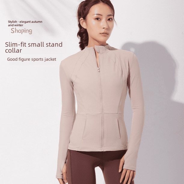 Ropa de yoga de otoño e invierno para mujer, cuello vertical, cremallera, deportes, secado rápido, ajustado, ropa deportiva de manga larga, chaqueta superior, equipo, ropa de fitness