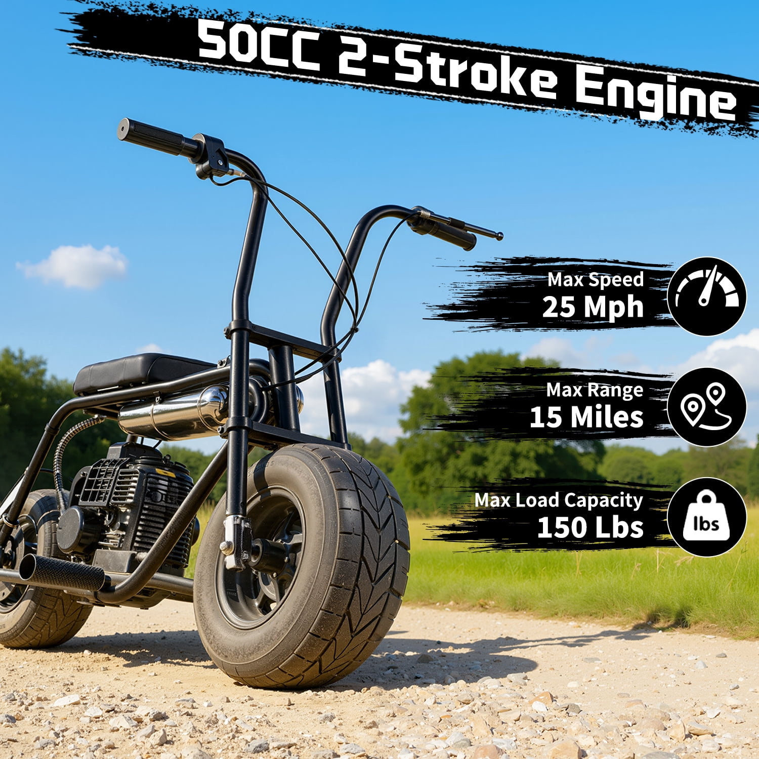 TOXOZERS 50cc Mini Bike, Gas-Powered Mini Dirt Bike with Extra-Wide Seat,Perfect Gift for Kids 8+,25 MPH & 150 LBS Capacity,Black