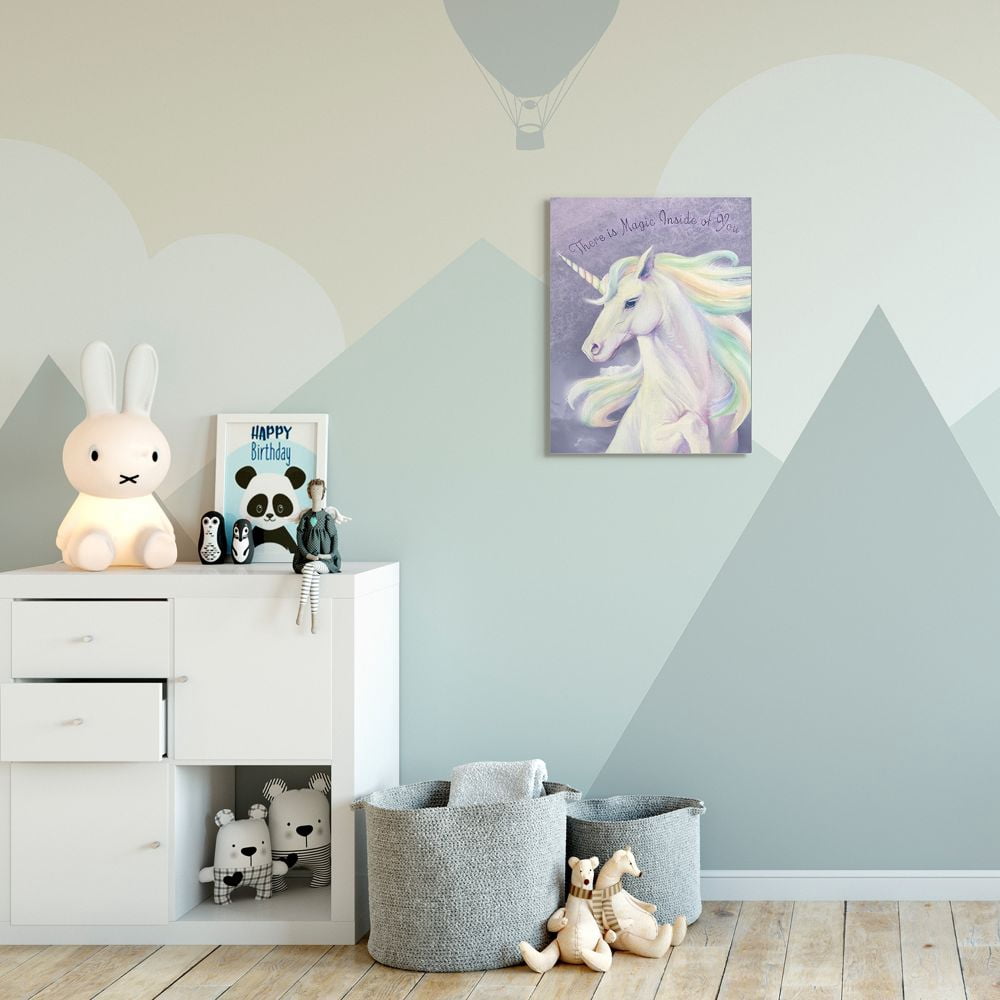 Stupell Industries Magic Inside Of You Inspirational Unicorn Quote Purple Pink Canvas Wall Art Design by Ziwei Li, 16" x 20"