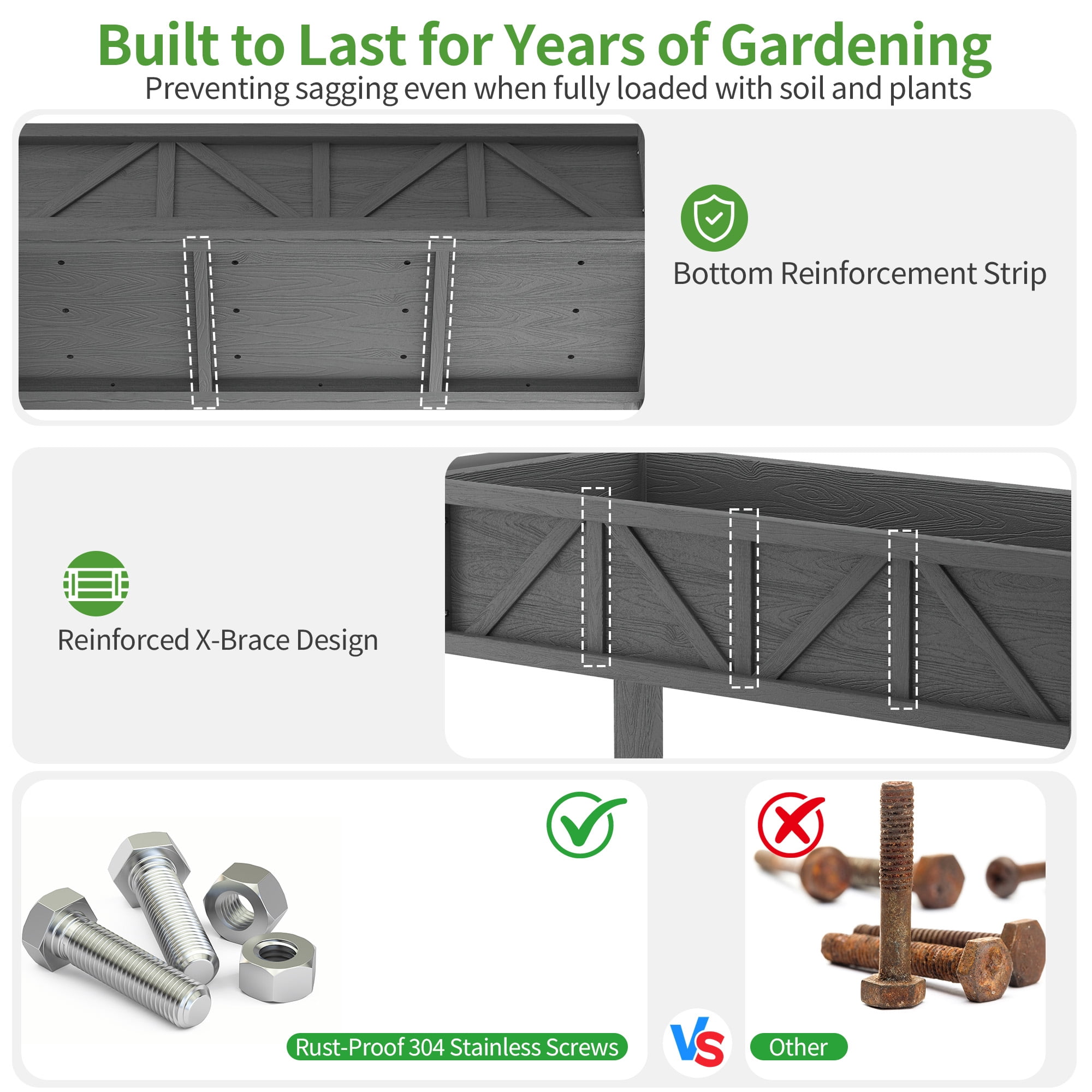 AwayHome 72"L x 17.3"W x 28.7"H 2-Tier Gray Outdoor Elevated Raised Garden Bed with Legs&Handle