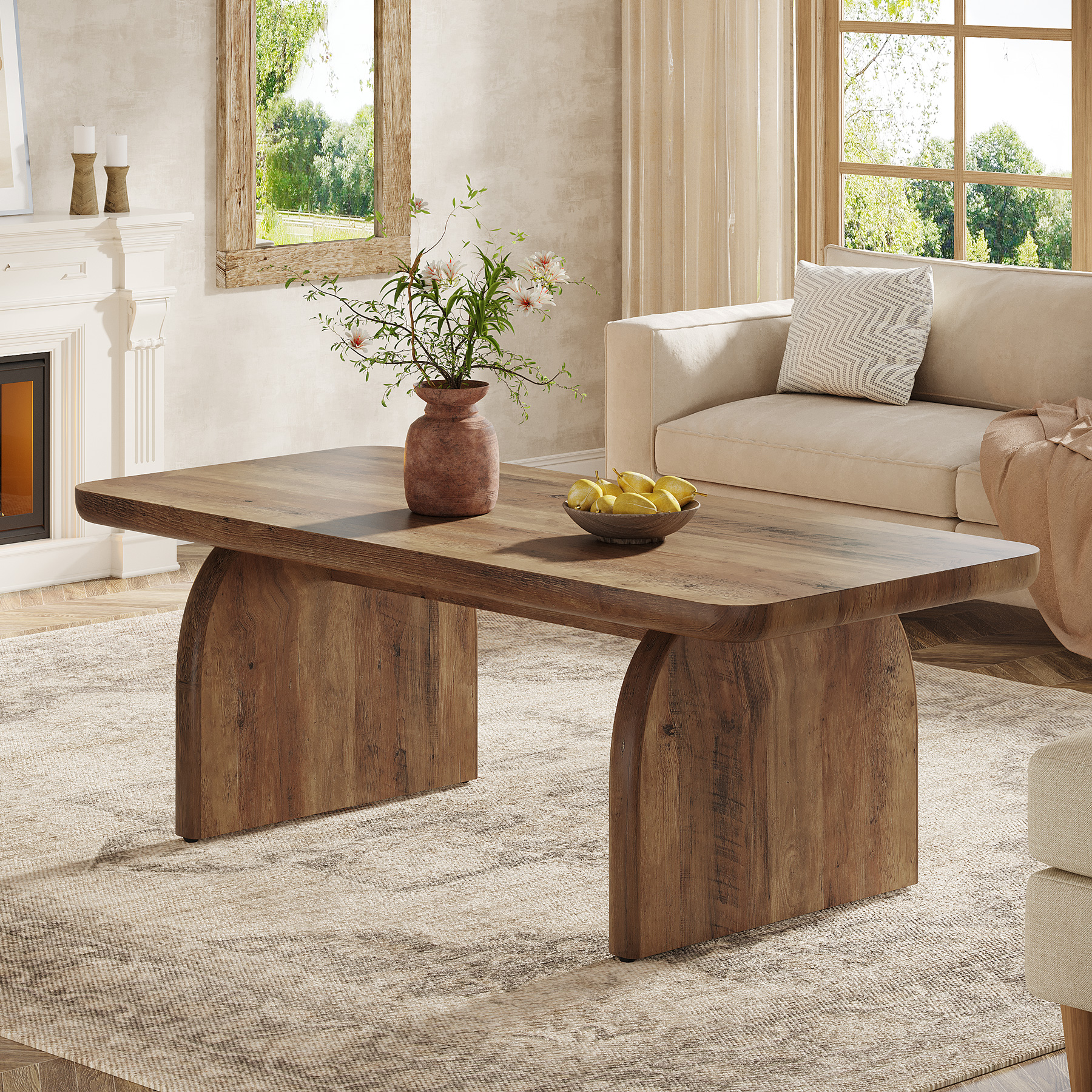 Finmind Rectangle Coffee Table, 47-Inch Wood Living Room Table, Easy Assembly