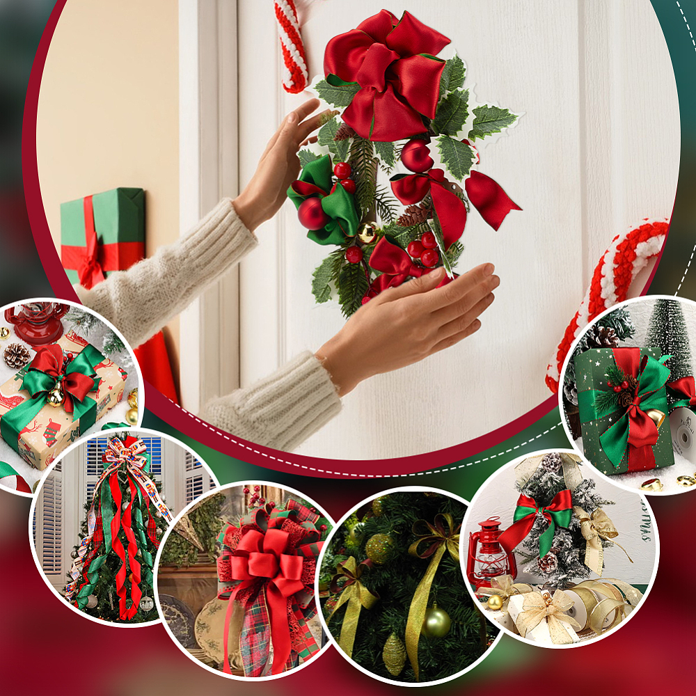 Christmas Polyester Ribbon with Iron Wire Edge for Garment Accessories Gift Decoration Green 2-1/2 inch(65mm) about 25.00 Yards(22.86m)/Roll