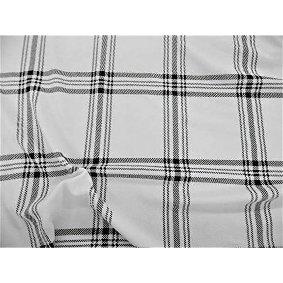 Printed Liverpool Textured 4 Way Stretch Fabric Ivory Black Plaid J405