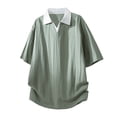 thumbnail image 6 of Mens Cotton Linen Polo Shirts Casual Short Sleeve V Neck Shirt Summer Beach Hippie Tshirt Shirt for Men Big and Tall Size M-3XL Green, 6 of 7