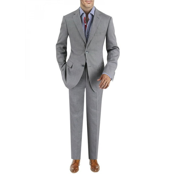 Mens Side Vent 2-piece Gray Linen Modern Fit Suit DTI DARYA